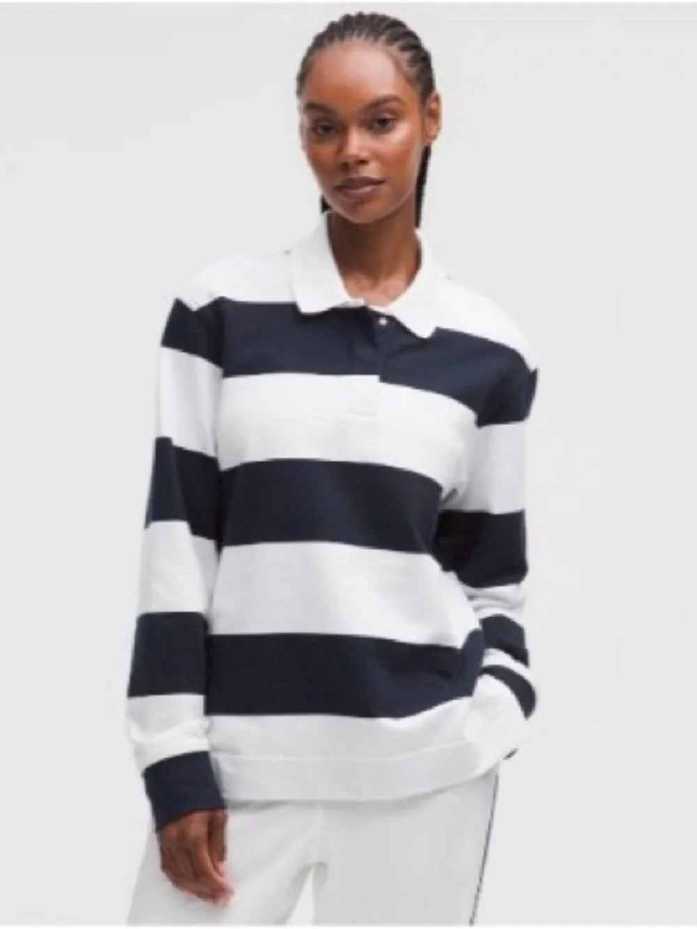 lululemon French Terry Rugby Shirt - Pack Stripe True Navy White
